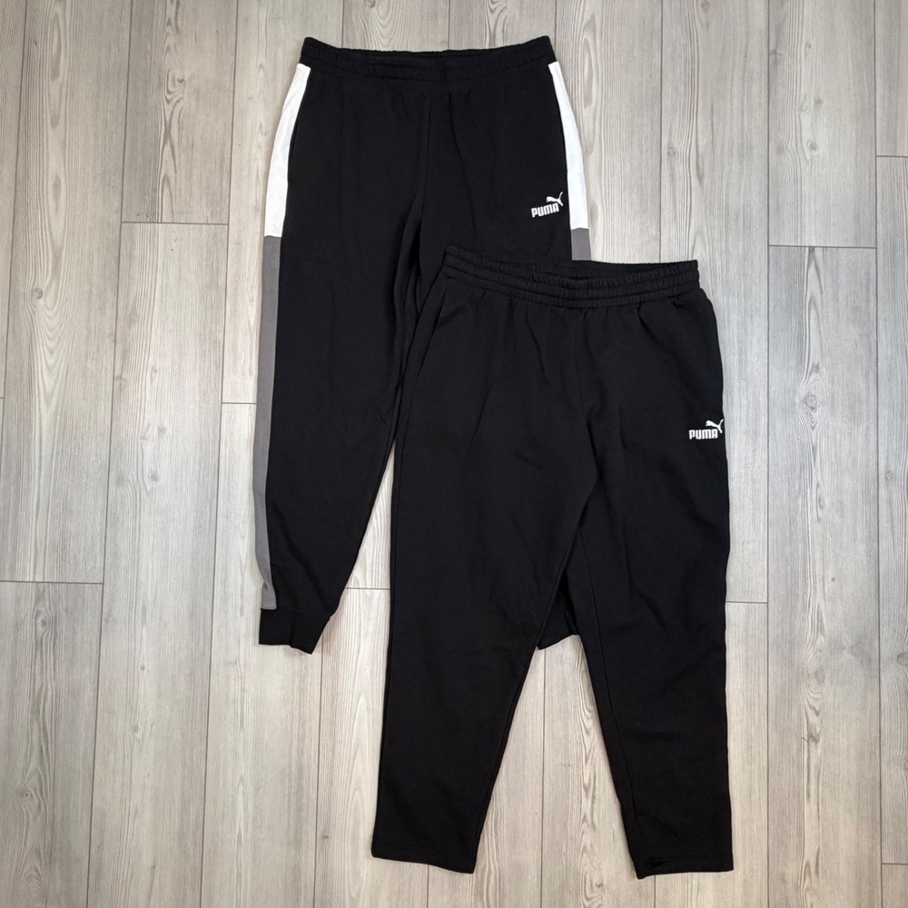 Puma Mens XL Sweatpants Bundle Black Grey Fleece Joggers 2 Pairs 582510-01
